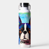 Cosmic Boston Terrier Monogram Waterfles (Voorkant)