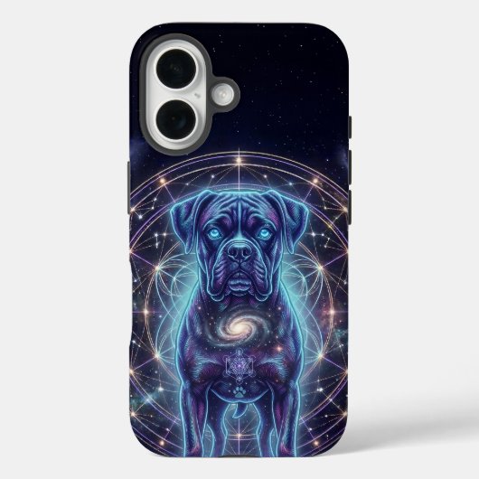 Cosmic Boxer Dog Zodiac Cyber Galaxy iPhone Case (Achterkant)