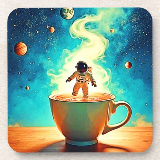 Cosmic Brew: Astronaut's Coffee Dream Bier Onderzetter (Voorkant)