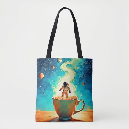 Cosmic Brew: Astronaut's Coffee Dream Tote Bag (Voorkant)