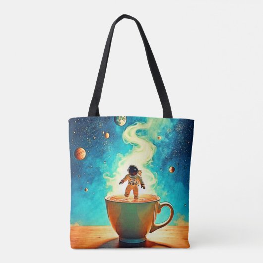 Cosmic Brew: Astronaut's Coffee Dream Tote Bag (Achterkant)