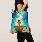 Cosmic Brew: Astronaut's Coffee Dream Tote Bag (Dichtbij)