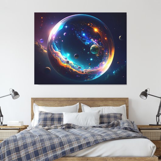 Cosmic Bubble Galaxy Fantasy Art Canvas Afdruk (Insitu (Slaapkamer))