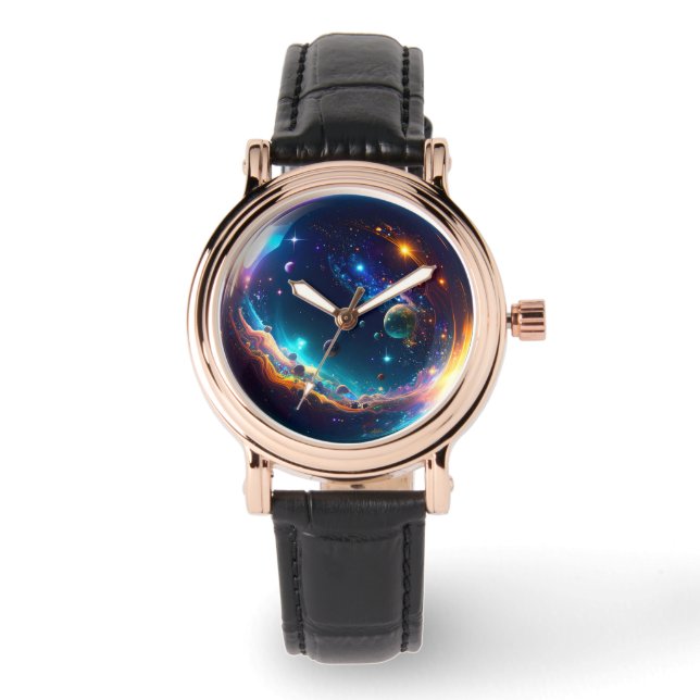 Cosmic Bubble Galaxy Fantasy Art Horloge (Voorkant)