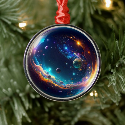 Cosmic Bubble Galaxy Fantasy Art Metalen Ornament (Boom)