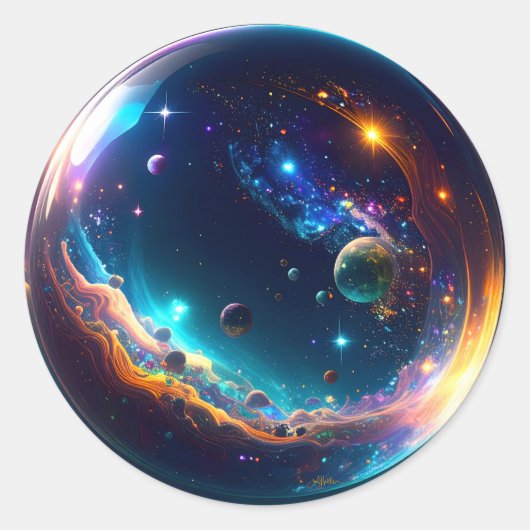 Cosmic Bubble Galaxy Fantasy Art Ronde Sticker (Voorkant)