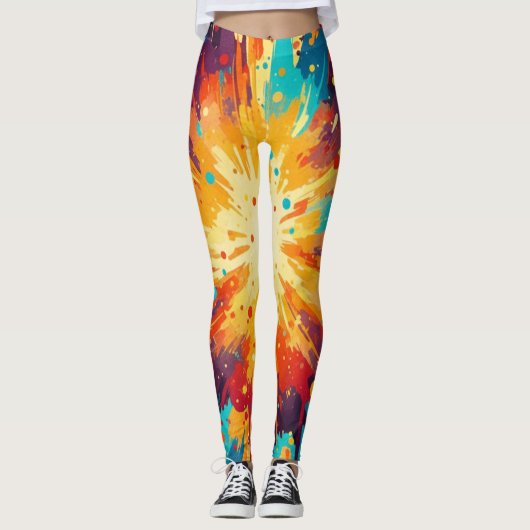 Cosmic Burst Abstract Splatter Art Leggings (Voorkant)