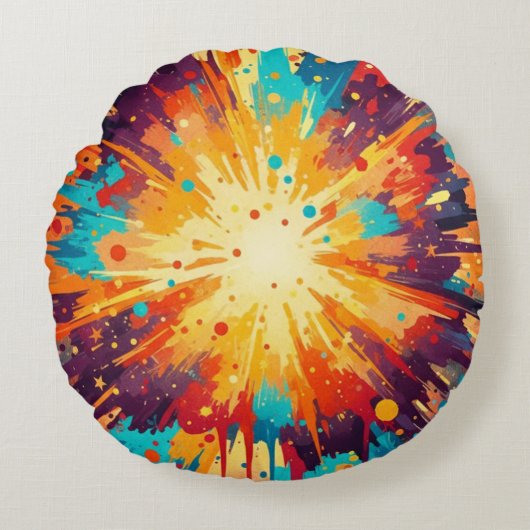 Cosmic Burst Abstract Splatter Art Rond Kussen (Voorkant)