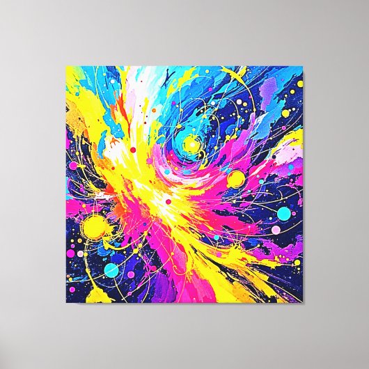 Cosmic Burst: Vibrant Splatter Art Canvas Afdruk (Voorkant)
