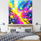 Cosmic Burst: Vibrant Splatter Art Canvas Afdruk (Insitu (Slaapkamer))