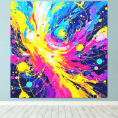 Cosmic Burst: Vibrant Splatter Art Canvas Afdruk (Insitu (Houten vloer))