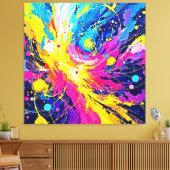 Cosmic Burst: Vibrant Splatter Art Canvas Afdruk (Insitu (Woonkamer))