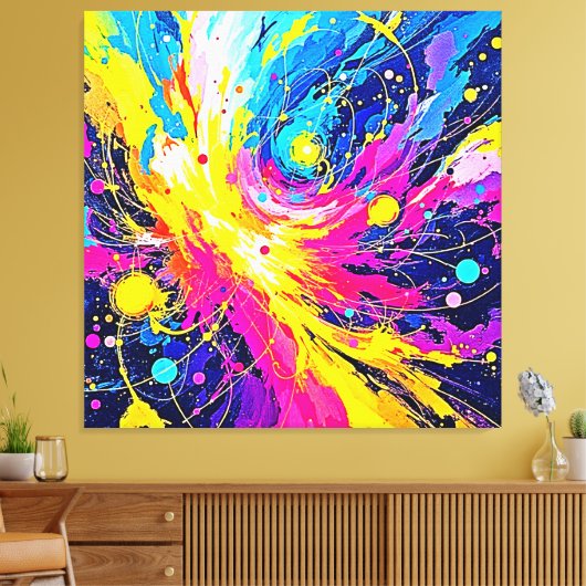 Cosmic Burst: Vibrant Splatter Art Canvas Afdruk (Insitu (Woonkamer))