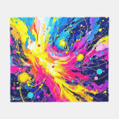 Cosmic Burst: Vibrant Splatter Art Fleece Deken (Voorkant (Horizontaal))