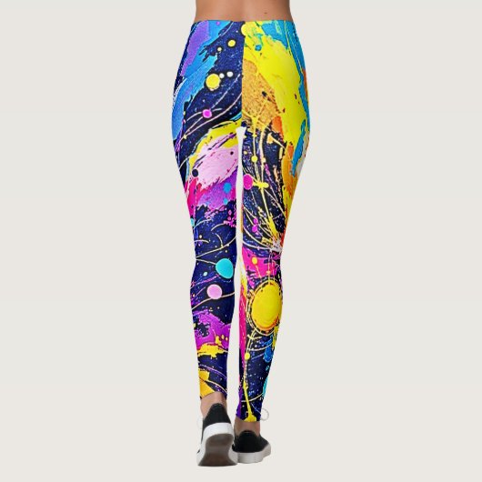 Cosmic Burst: Vibrant Splatter Art Leggings (Achterkant)