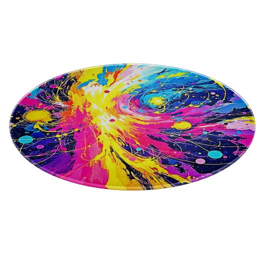 Cosmic Burst: Vibrant Splatter Art Snijplank (Hoek)
