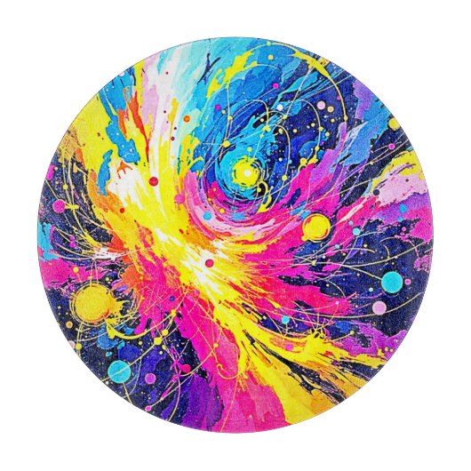 Cosmic Burst: Vibrant Splatter Art Snijplank (Voorkant)