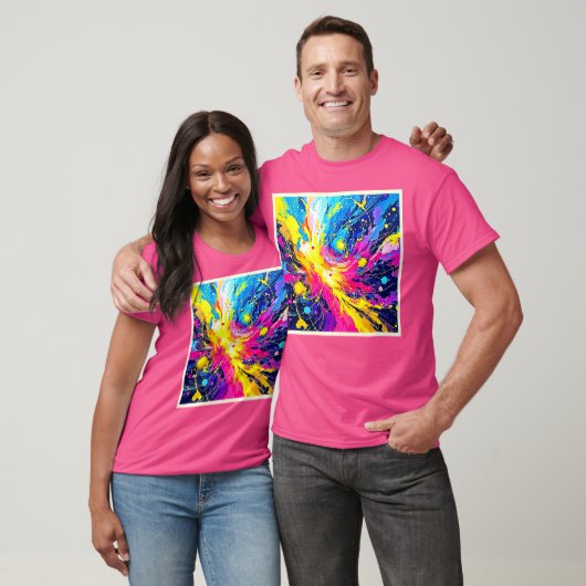 Cosmic Burst: Vibrant Splatter Art T-shirt (Unisex)