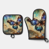 Cosmic Butterfly Fantasy kunstwerk Ovenwant & Pannenlap Set (Voorkant)