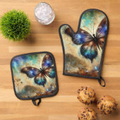 Cosmic Butterfly Fantasy kunstwerk Ovenwant & Pannenlap Set (Top down)