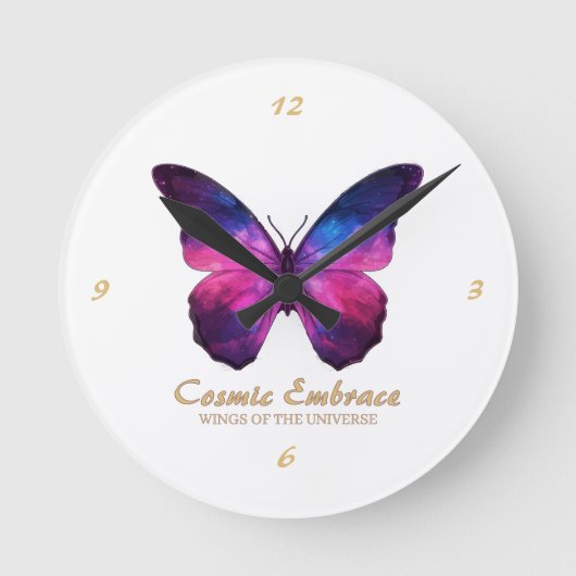 Cosmic Butterfly Galaxy Wings Ronde Klok (Voorkant)