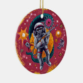 Cosmic Capers: Rondapen in de retro-ruimte Keramisch Ornament (Rechts)