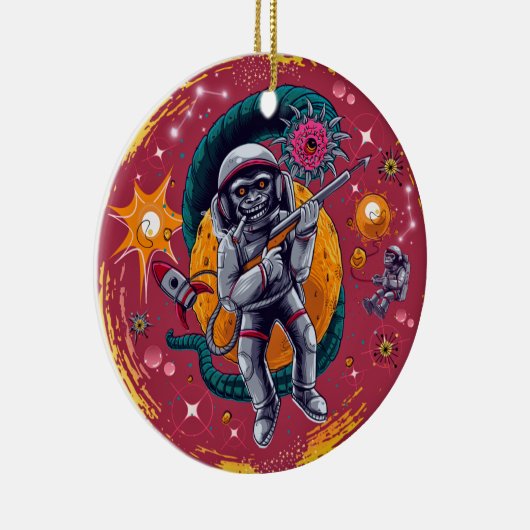 Cosmic Capers: Rondapen in de retro-ruimte Keramisch Ornament (Rechts)