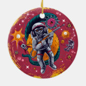 Cosmic Capers: Rondapen in de retro-ruimte Keramisch Ornament (Achterkant)