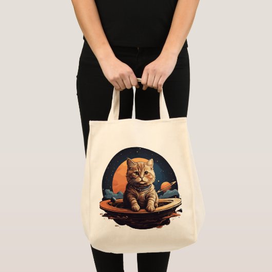 Cosmic Cat Adventure: Canvas tas met Saturnus-them (Voorkant (product))