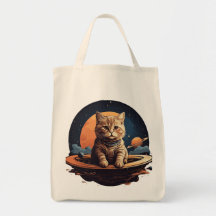 Cosmic Cat Adventure: Canvas tas met Saturnus-them