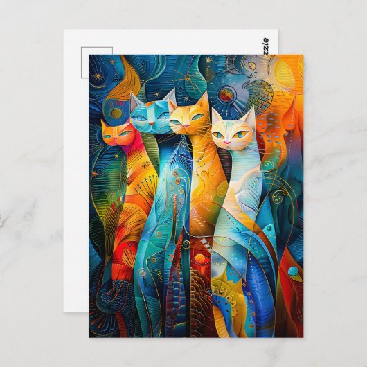 Cosmic Cat Art with Stellar Background Briefkaart (Voorkant / Achterkant)