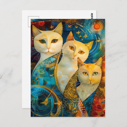 Cosmic Cat Art with Stellar Background Briefkaart (Voorkant / Achterkant)