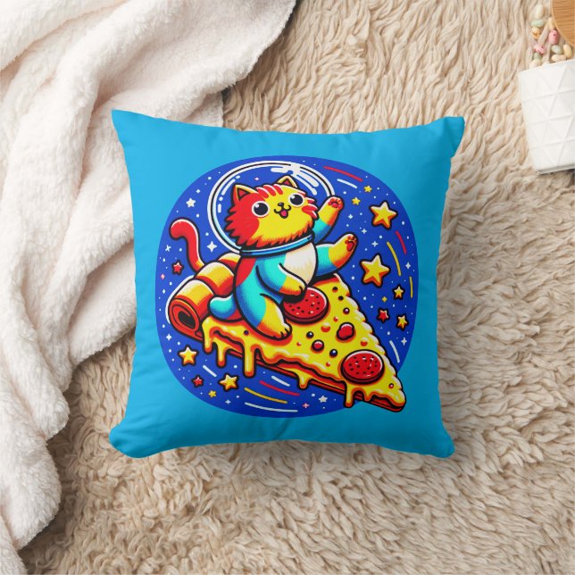 Cosmic Cat Astronaut - Grappig Ruimtepizza-avontuu Kussen (Deken)