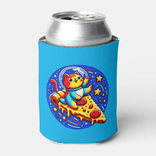 Cosmic Cat Astronaut Sticker - Grappige Ruimtepizz Blikjeskoeler (Blikje Voorkant)