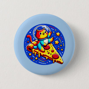 Cosmic Cat Astronaut Sticker - Grappige Ruimtepizz Ronde Button 5,7 Cm