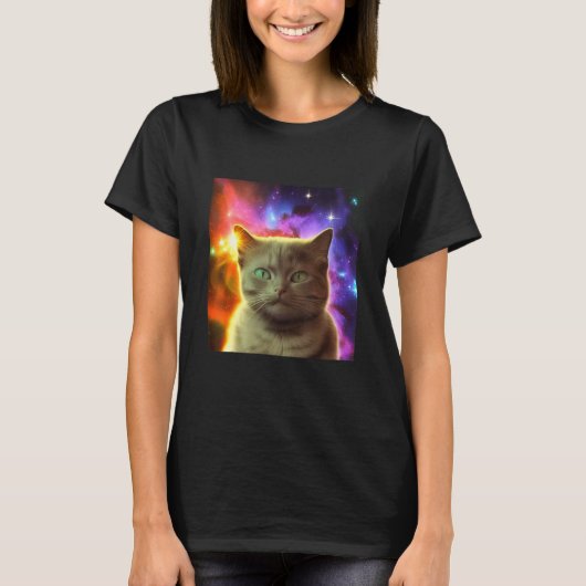 Cosmic Cat Cat Kitten in Outer Space Design T-shirt (Voorkant)