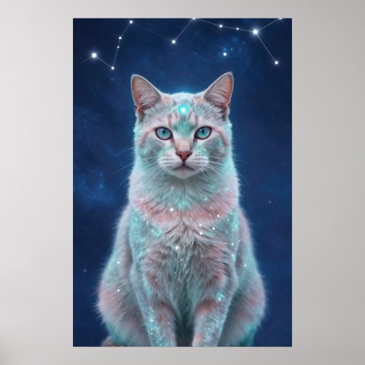 Cosmic Cat Constellation Galaxy Art Poster (Voorkant)
