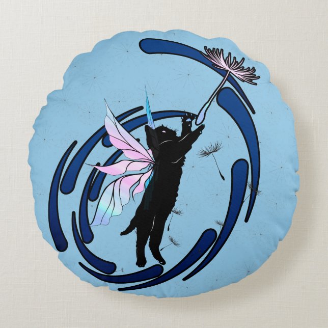 Cosmic Cat Dandelion Rond Kussen (Voorkant)