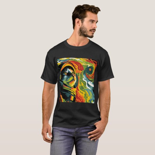 Cosmic Cat Explorer – Psychedelic Space Art T-shirt (Voorkant volledig)