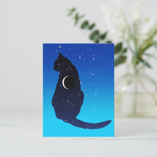 Cosmic Cat in sterren en Crescent Moon Pattern Briefkaart (Staand voorkant)
