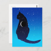 Cosmic Cat in sterren en Crescent Moon Pattern Briefkaart (Voorkant / Achterkant)