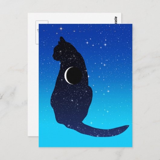 Cosmic Cat in sterren en Crescent Moon Pattern Briefkaart (Voorkant / Achterkant)