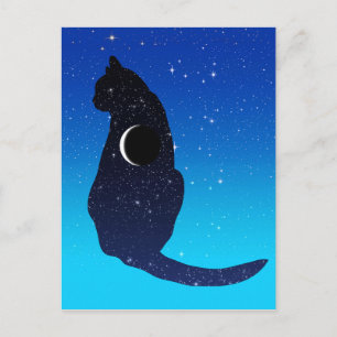 Cosmic Cat in sterren en Crescent Moon Pattern Briefkaart