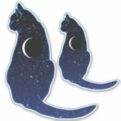 Cosmic Cat in sterren en Crescent Moon Pattern Sticker (Voorkant)