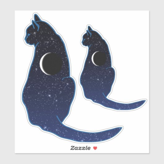 Cosmic Cat in sterren en Crescent Moon Pattern Sticker (Vel)