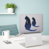Cosmic Cat in sterren en Crescent Moon Pattern Sticker (Laptop op bureau)