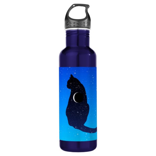Cosmic Cat in sterren en Crescent Moon Pattern Waterfles (Voorkant)