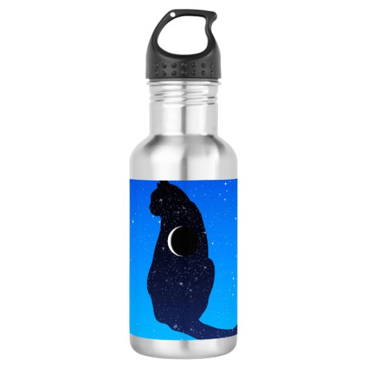 Cosmic Cat in sterren en Crescent Moon Pattern Waterfles (Voorkant)