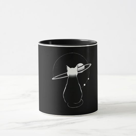 Cosmic Cat Minimalist Line Art Coffee Mug Mok (Midden)