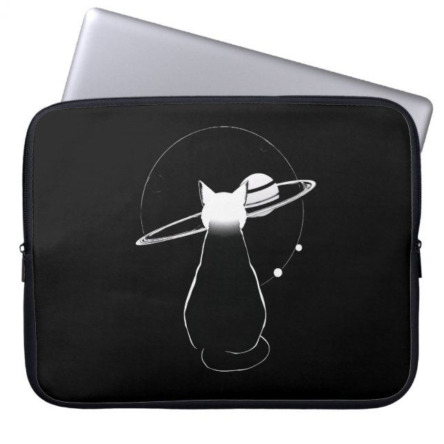 Cosmic Cat Minimalist Line Art Laptop Sleeve (Voorkant)
